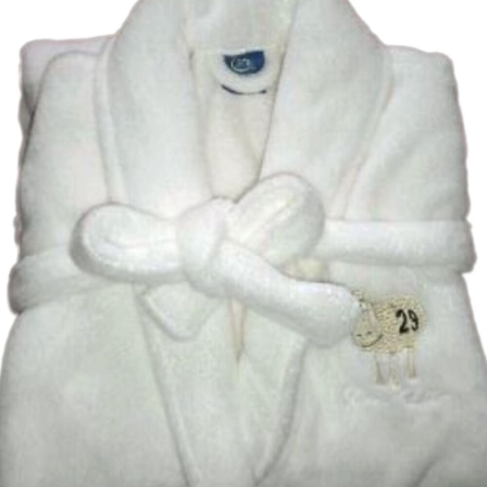 Serta Sheep #29 Bathrobe OSFM Limited Edition White Plush Robe Belt Pockets